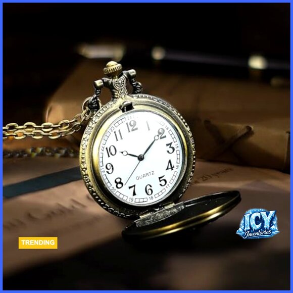 Vintage Quartz Pocket Watch with Flower Pattern Cover and Chain main image 6